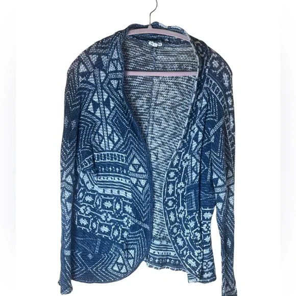 Eyeshadow Blue White Geometric Open Front Cardigan Lightweight Raglan Sleeve M - Picture 3 of 9